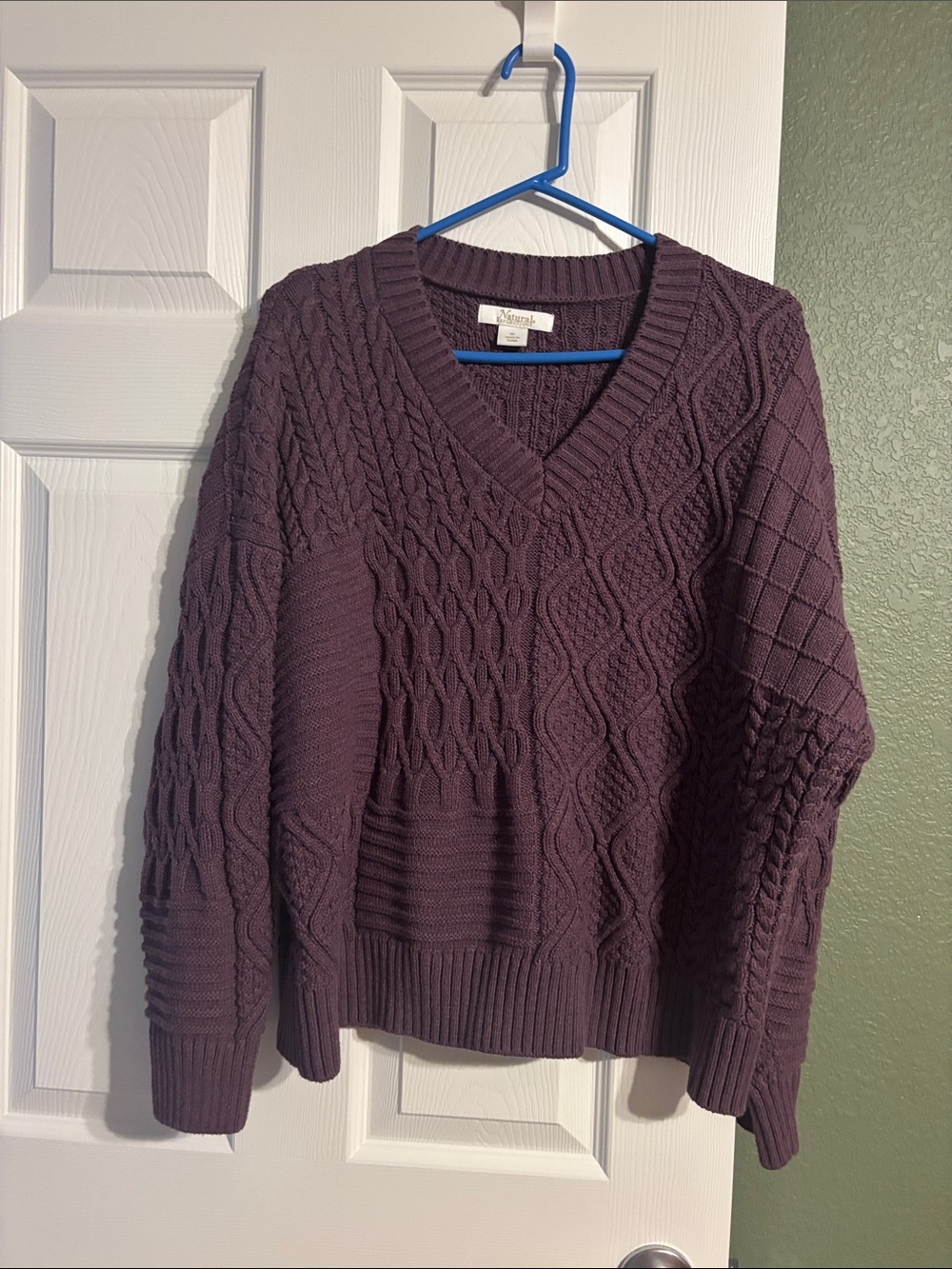 Natural Reflections Plum Cable V-Neck Sweater
